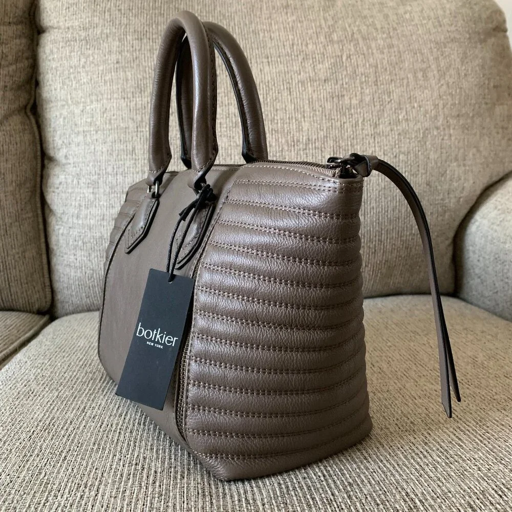 NWT Botkier Leather Top Handle Moto Satchel Winter Grey Quilted Panels MSRP $248 - Picture 9 of 15